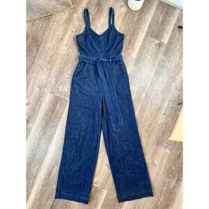 American Eagle Denim V-Neck Jumpsuit Wide Leg Relaxed Fit